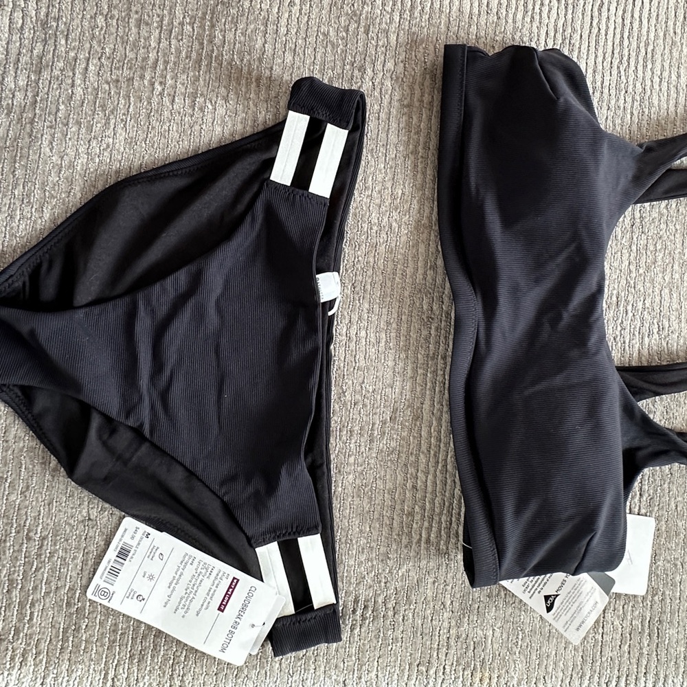 Black Bikini Set with White Stripes
